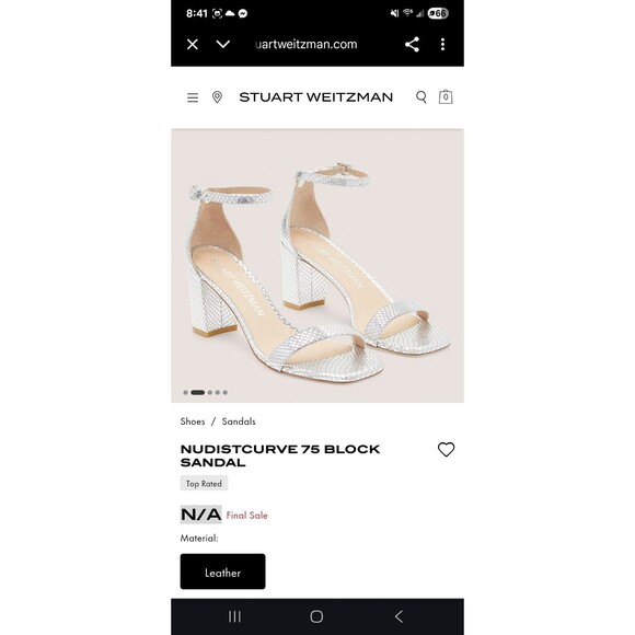 Stuart Weitzman Nudistcurve 75 Silver Block Heel Sandal Size 9.5 Shoes - Picture 8 of 12